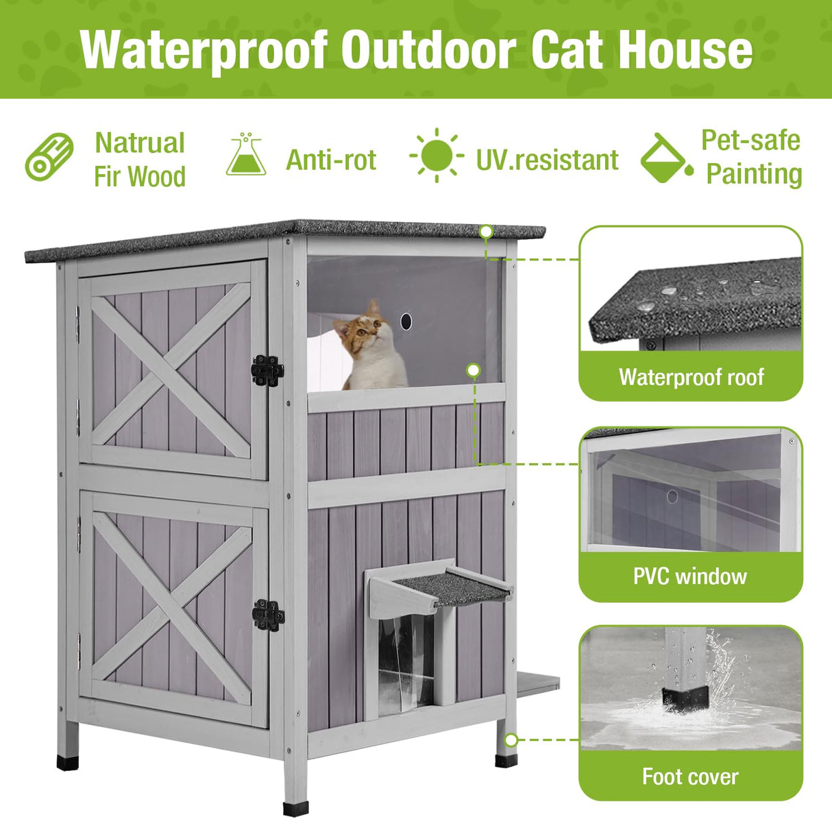 Feral Cat House Outdoor Waterproof Kitty Shelter for Winter,Cat Cage Perfect for Outdoor and Inddor Use,2-Story… GUTINNEEN