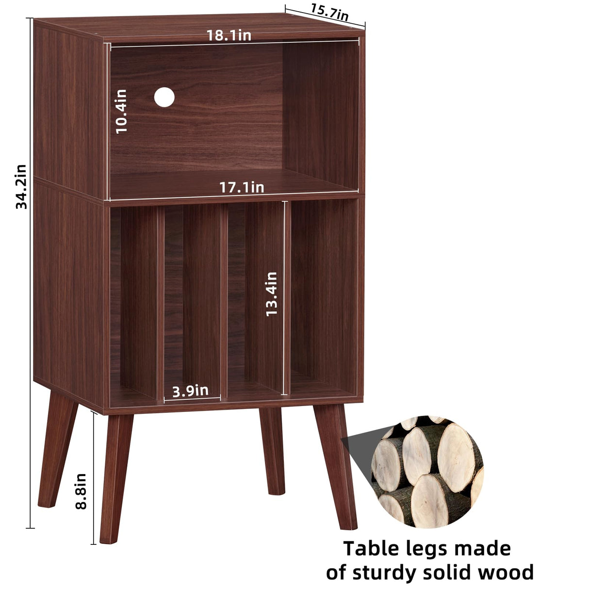 Lerliuo Record Player Stand, Walnut Turntable Stand Holds up to 160 Albums, Mid-Century Vinyl Storage Cabinet Table with Solid Wood Legs, Record Player Holder Dispaly Shelf for Bedroom Living Room Lerliuo