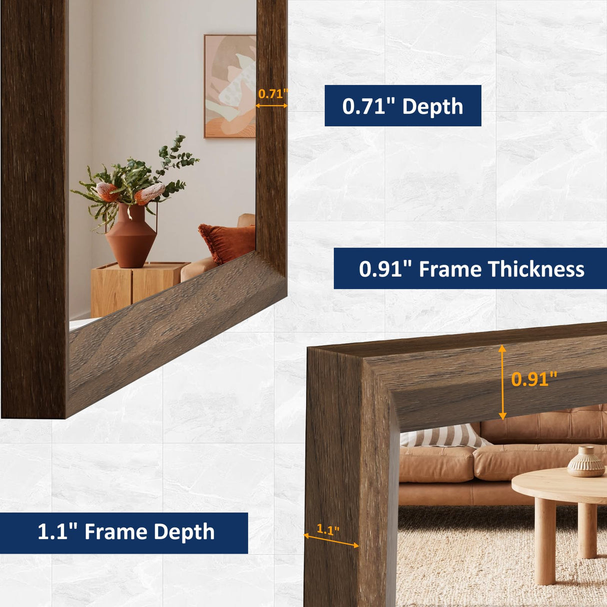 WEER Walnut Bathroom Mirror 24x36 Inch, Walnut Wood Grain Framed Mirror, Rectangle Wall Mounted Bathroom Vanity Mirror with Tempered Glass, Hangs Vertically or Horizontally, Anti-Rust WEER