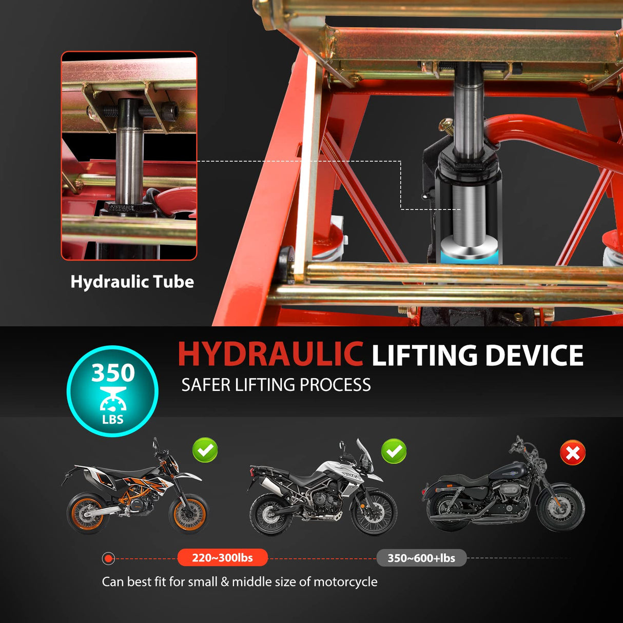 VIVOHOME 350 Lbs Heavy Duty Hydraulic Motorcycle Lift Jack Table Foot Operated ATV Dirt Bike Scissor Stand with 4 Wheels VIVOHOME