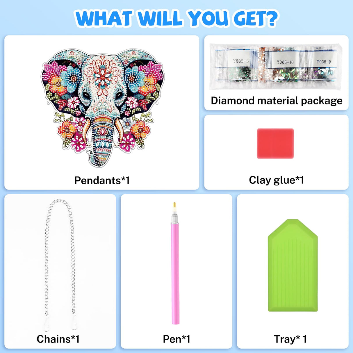 Bowetile Elephant Diamond Art Hanging Kits for Adults Kids, 5D Special Shape Diamond Painting Flowers Pendant Kits, Animal Gem Art Suncatchers Painting Ornament for Home Garden Wall Decor Bowetile