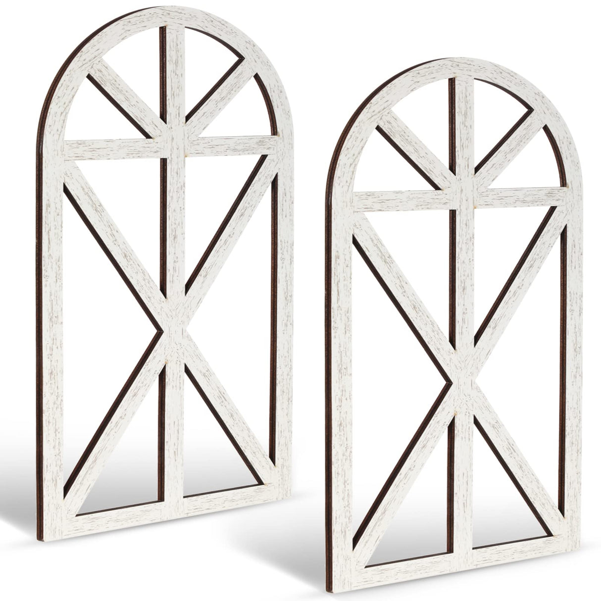 Yulejo 2 Packs 15.16 x 7.7 Inch Rustic Wood Window Frame Wooden Cathedral Arch Window Wall Decor Frame Art Farmhouse Wall Decor for Home Kitchen Living Room Bedroom Yulejo