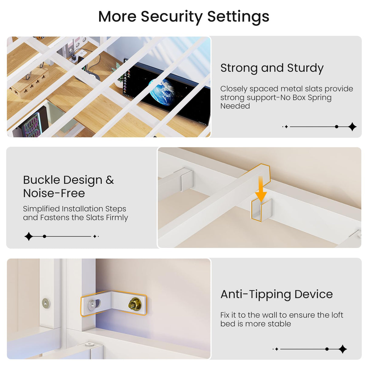 DICTAC Full Size Loft Bed with L-Shaped Desk, LED Lights and Charging Station Full Metal Loft Bed Frame with 3 Storage Shelves & 3 Fabric Drawers,Loft Beds with Top Bunk -Safety Guard & Ladder,White DICTAC