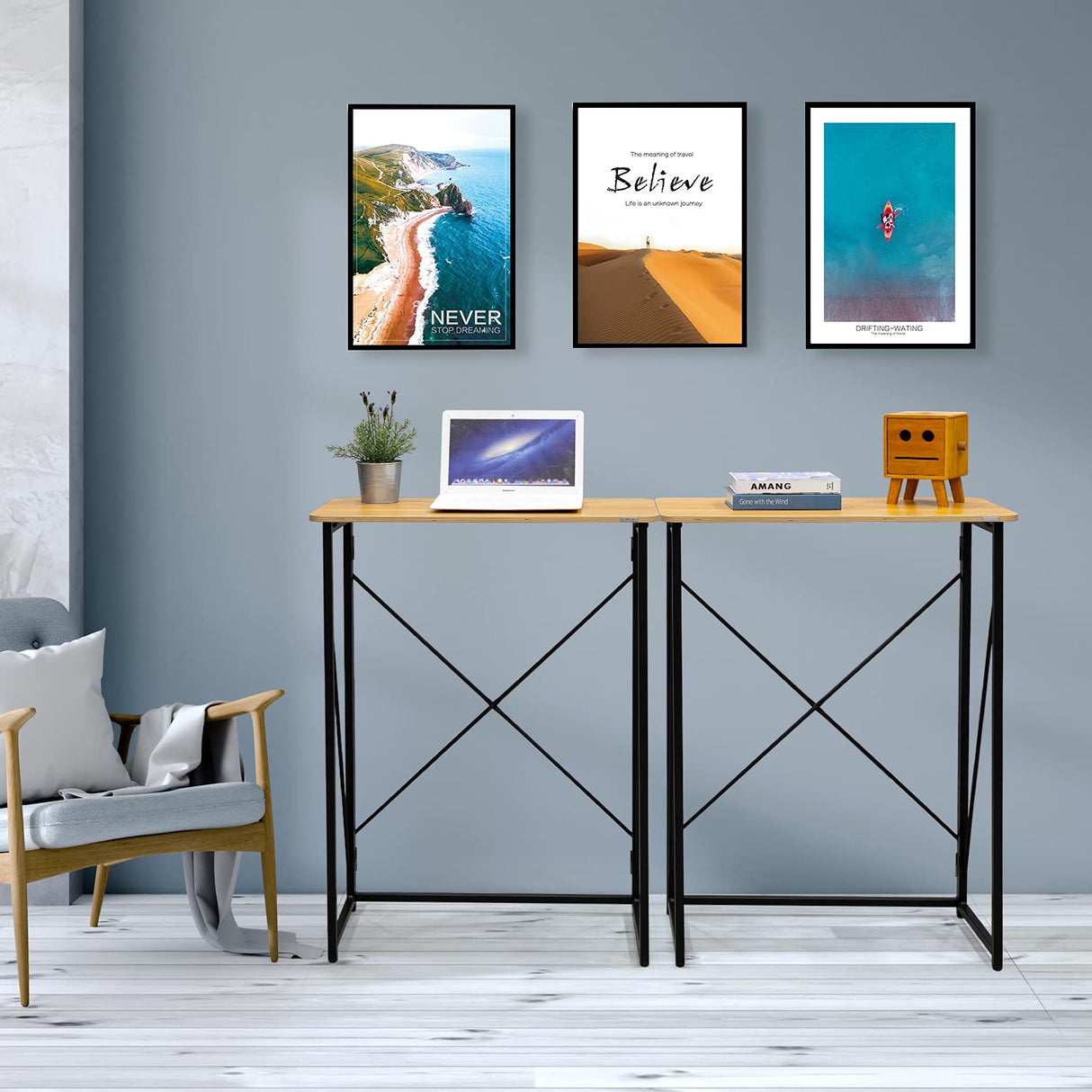 Folding Laptop Computer Desk, Standing Desk, 31in Small Desk for Sitting or Standing, No Need to Assembly, Suitable for Home, Office, Writing (Wood Board Color) Ytaoka