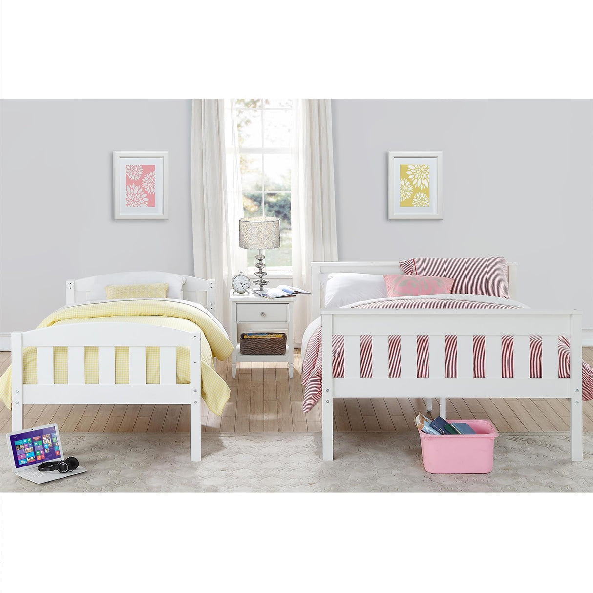 DHP Airlie Twin over Full Bunk Bed, White, Wood Construction, Converts to Twin/Full, 4-Step Ladder, Guard Rails DHP