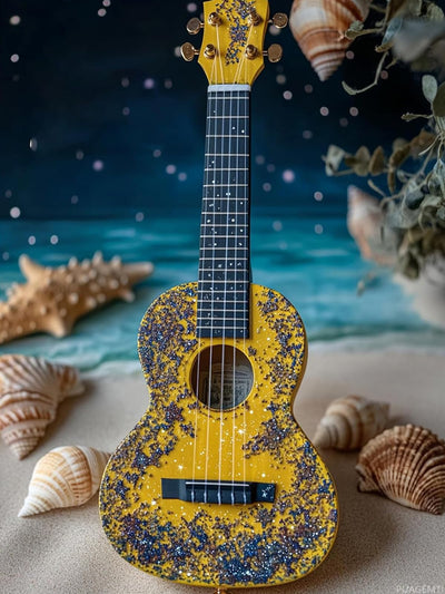 PUAGEMTI Beach Ukulele Diamond Painting Kits, Music 5D Diamond Painting Kits for Adults Beginner DIY Full Drill Sparkling Diamond Painting Kit Embellish The Room 12x16 INCH
