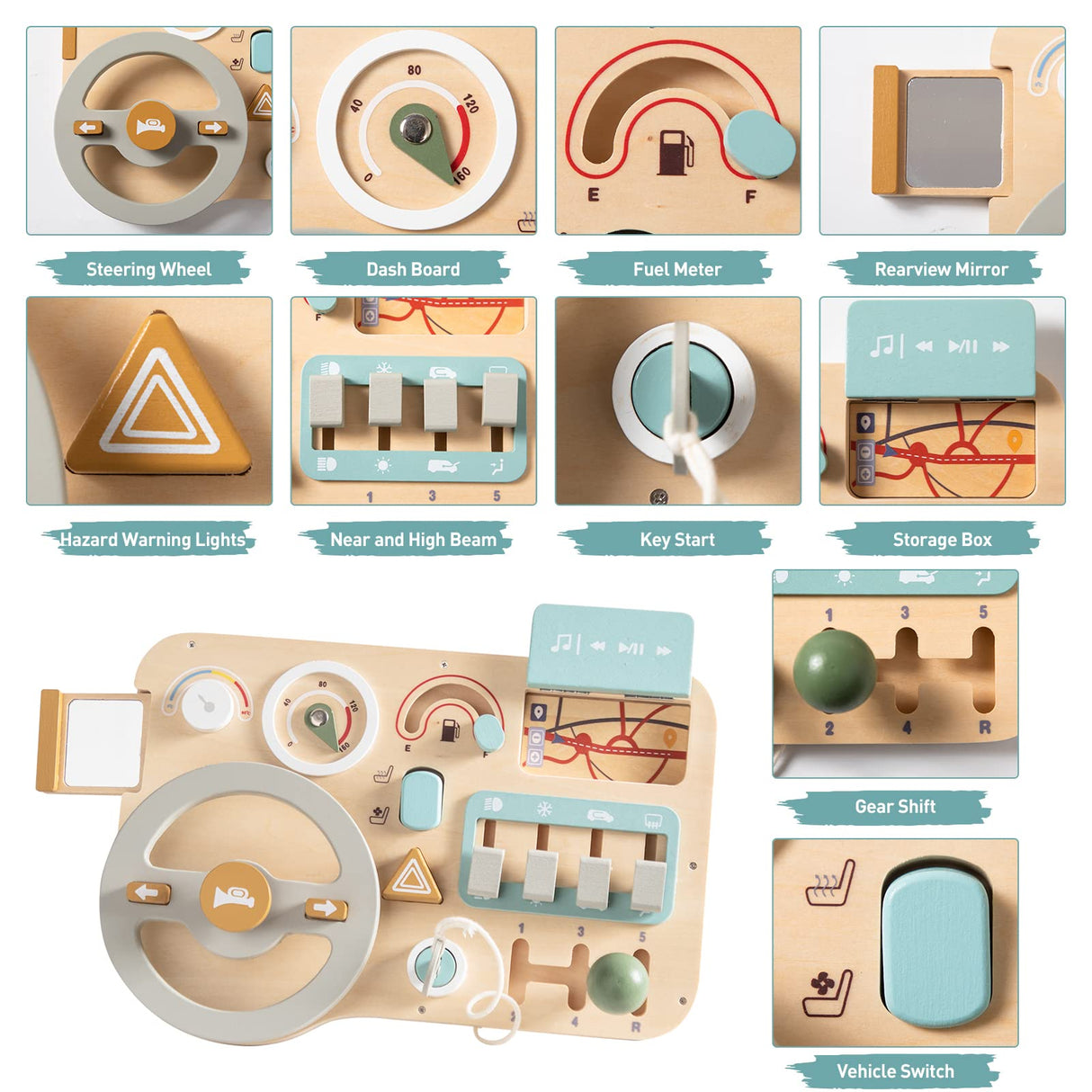 Busy Board - Montessori Toy Wooden Car Steering Wheel Busy Board Toddler Sensory Toys - Activity Board for Toddlers - Kids Educational Activities Promotes Fine Motor Basic Skills Toys - Kids Gifts Mamimami Home