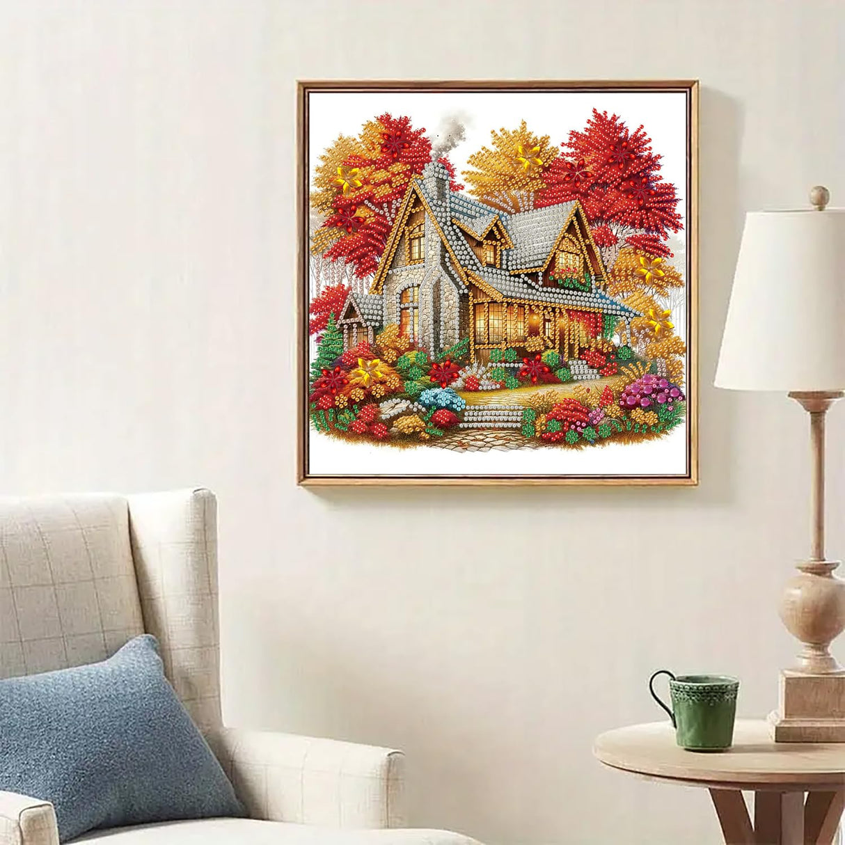 wavaiov Fall Diamond Painting Kits for Adults, Landscape Maple Leaf Flower Diamond Art Kits for Beginners, 5D DIY Special Shape Diamond Dot Painting Gem Art Kits for Home Decor 11.8x11.8 Inch wavaiov