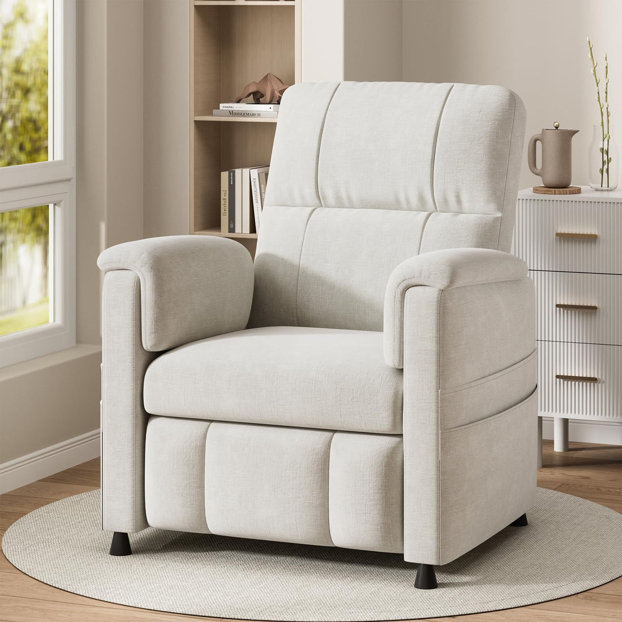 Pipishell Power Recliner Chairs for Adults, Recliner Chair with Remote, Adjustable Recline/Footrest, Chenille Fabric, High Back, Thick Seat Cushion, Small Recliner for Living Room, Home Theater, White Pipishell