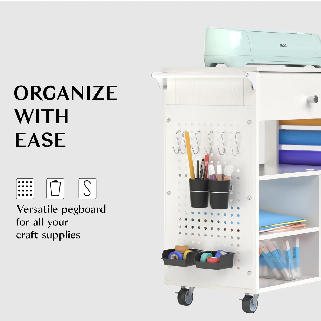 Oransail Rolling Craft Storage, Compatible with Cricut Machines, Craft Cart with Vinyl Roll Holders, Craft Table with Storage, Craft Cabinet Workstation Tool Holder for Craft Room Oransail