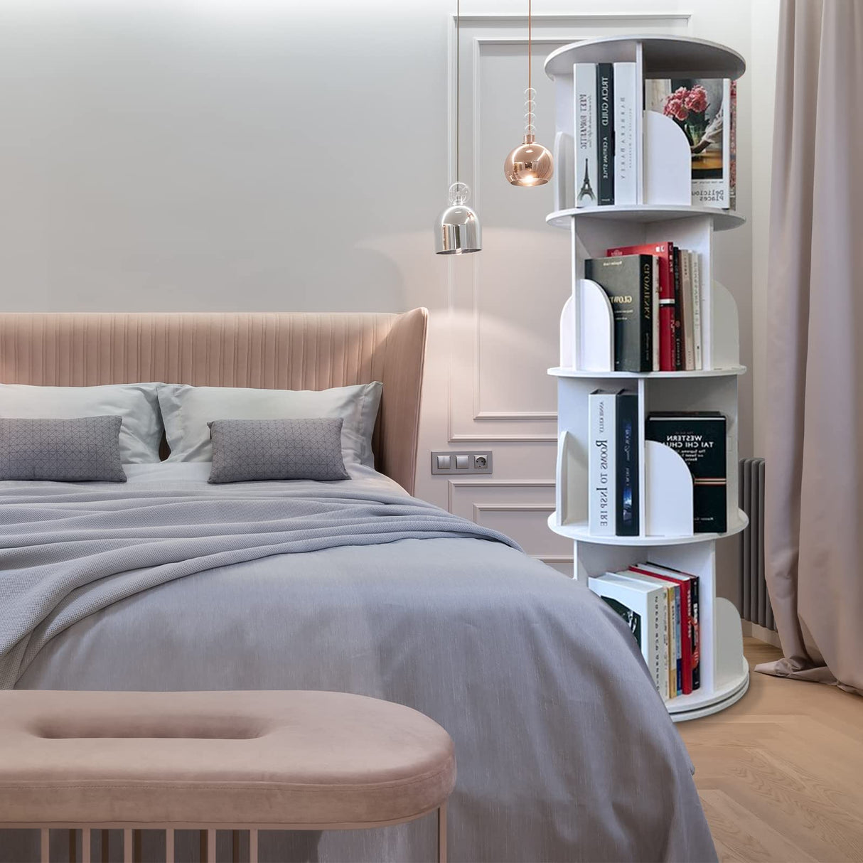 YGYQZ 4-Tier 360° Rotating Bookshelf - Stylish White Storage Rack for Small Spaces YGYQZ