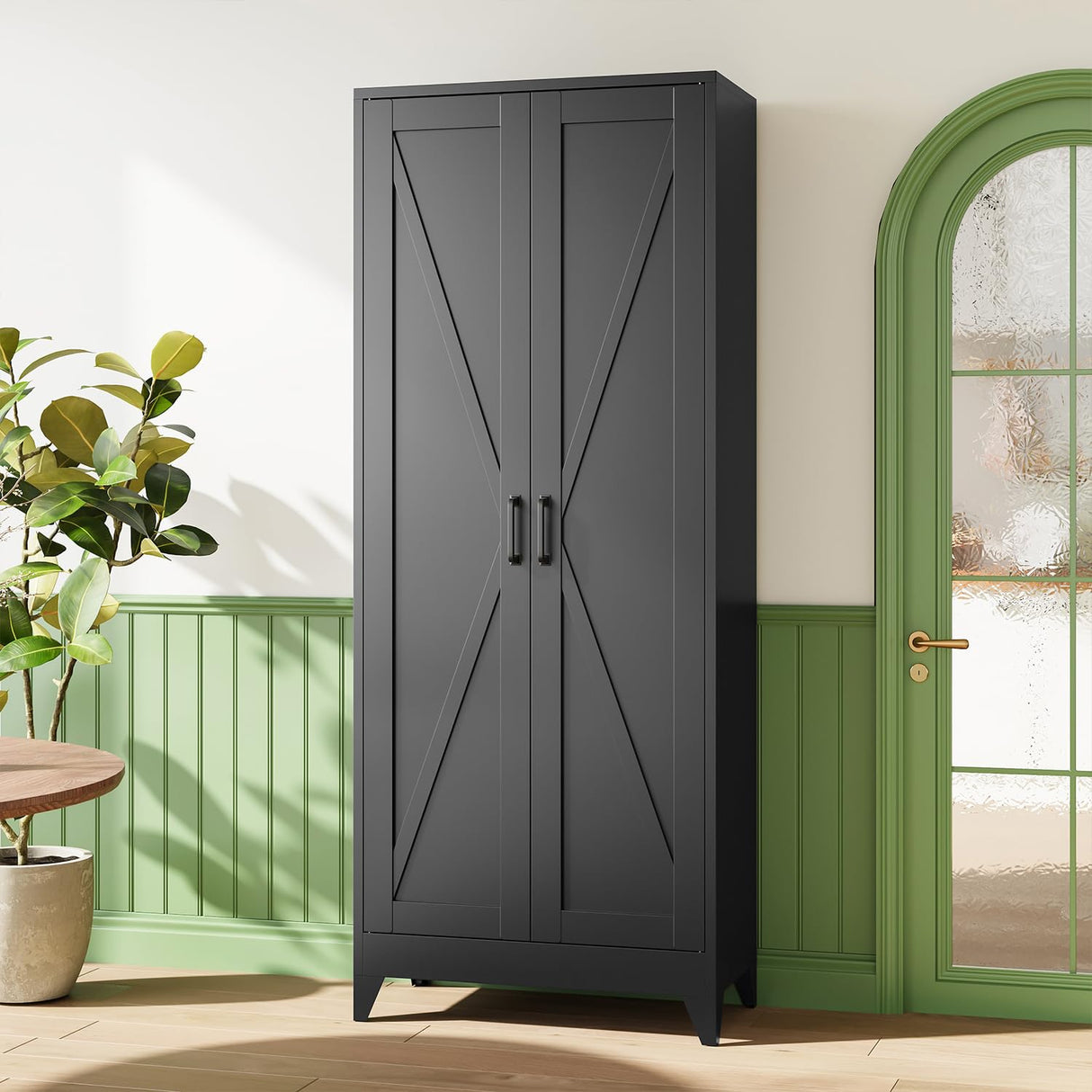 Letaya Storage Cabinet,75" H Metal Kitchen Pantry Cabinets with Doors and Adjustable Shelves,Pantry Organizers for for Cupboard/Dining/Bathroom/Office/Garage Room,Black Letaya