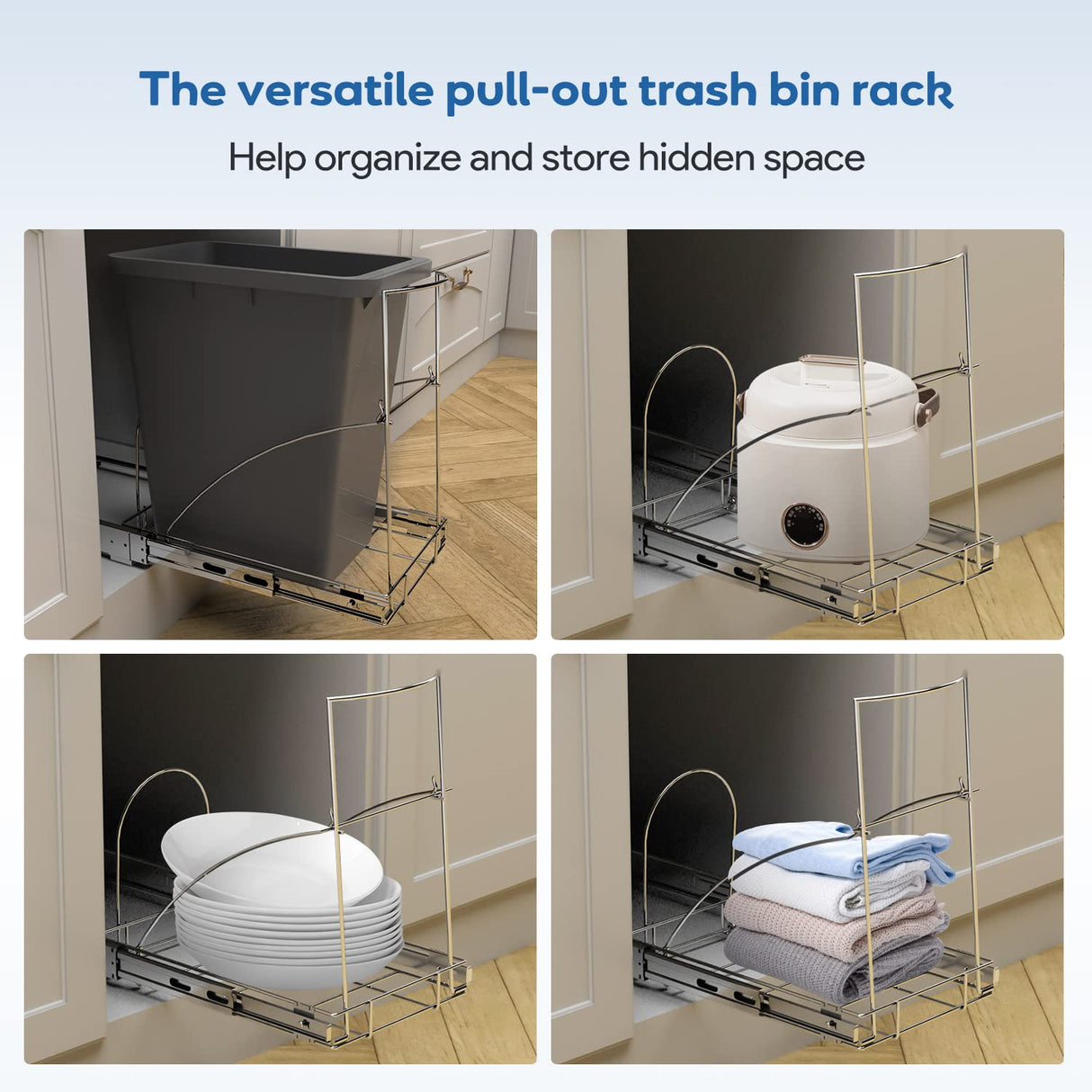 Pull Out Trash Can Under Cabinet & Under Sink - Heavy Duty Sliding Adjustable Cabinet Garbage Can Organizer, Requires Minimum Cabinets Opening 13" W X 18" D,Chrome Finish (Waste Bin Not Included) Tanamu