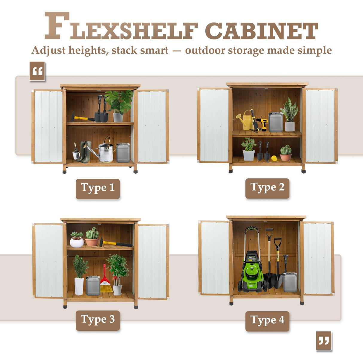 Outdoor Storage Cabinet Waterproof with Shelves, Storage Box with Lockable Doors, Wood & Metal Patio Yard Pool Garden Storage Cabinet Organizer, Gifts for Women Men PetsCosset