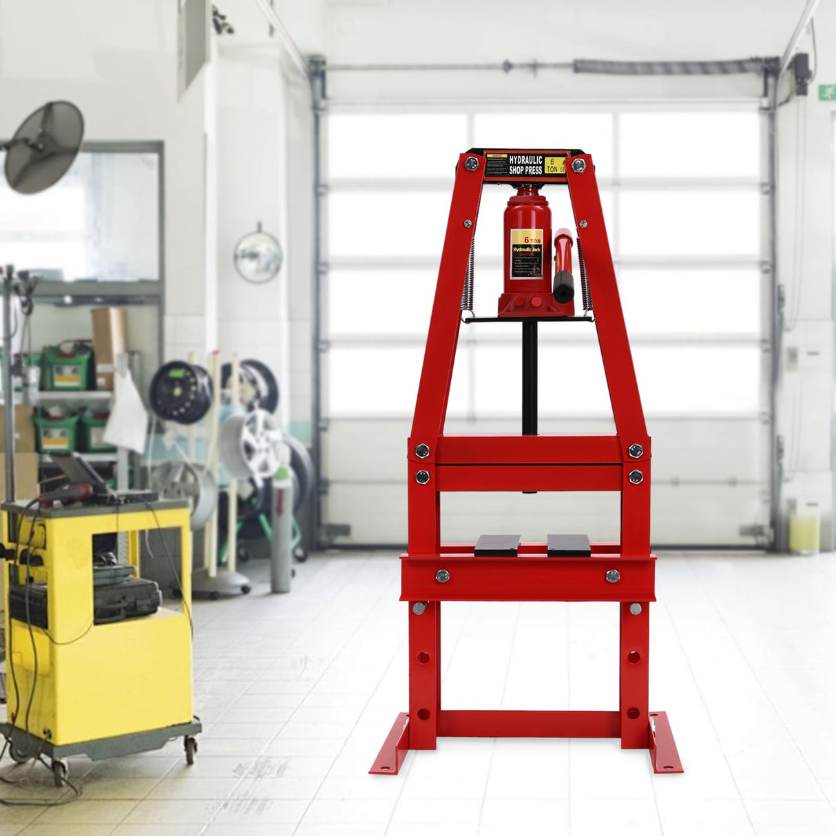 Hydraulic Power Units, 6-Ton Benchtop Hydraulic A-Frame Shop Press with Press Plates, Hydraulic 6 Ton Garage Floor Adjustable Shop Press with Plates, Hydraulic Press, Red, Hydraulic Shop Press SHZICMY