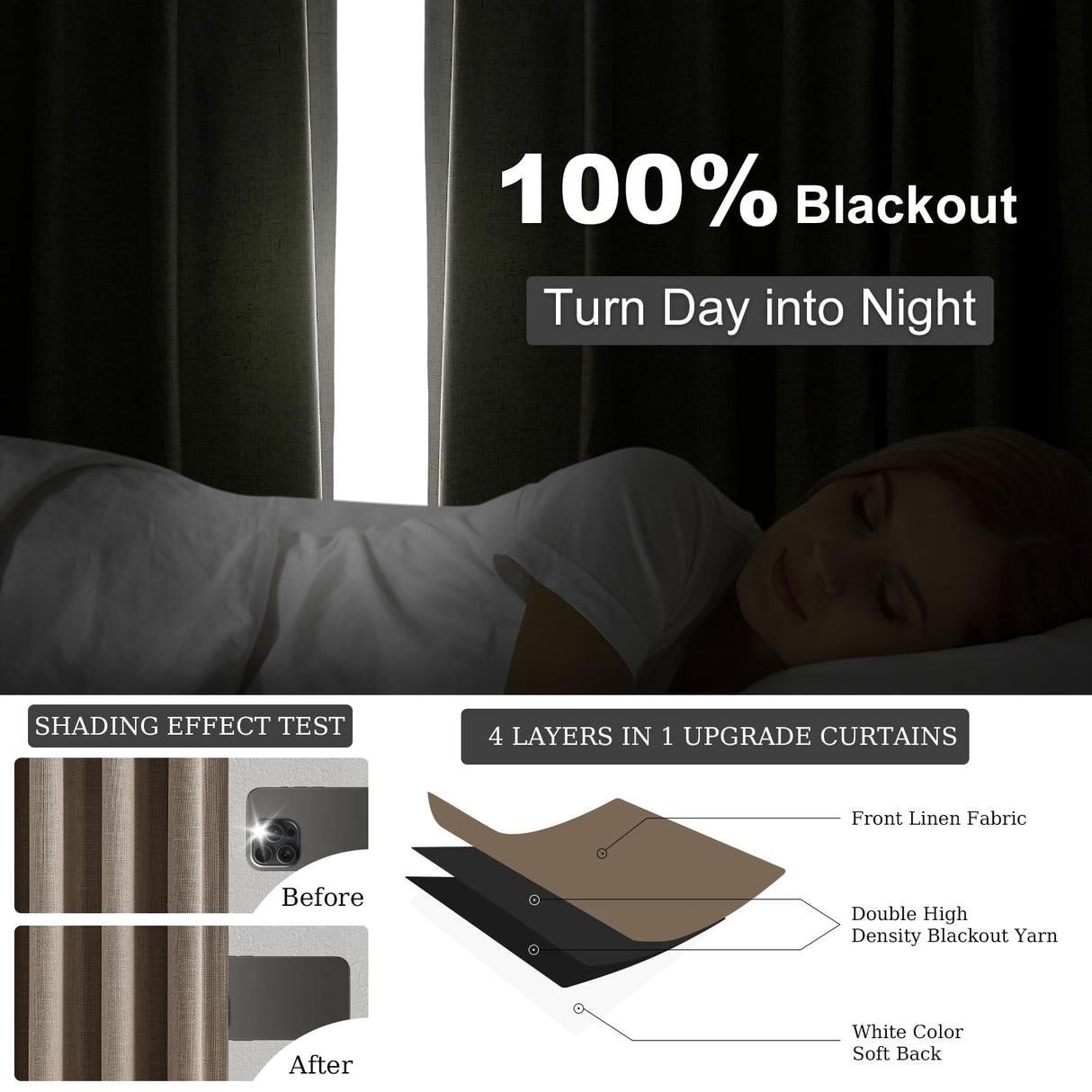 Topfinel Extra Long Total Blackout Linen Curtains 120 Inches Long for Living Room Large Window with Hooks Rings, Pinch Pleated Cold Blocking Acoustic Heavy Taupe Track Curtains 2 Panels 10 FT Topfinel