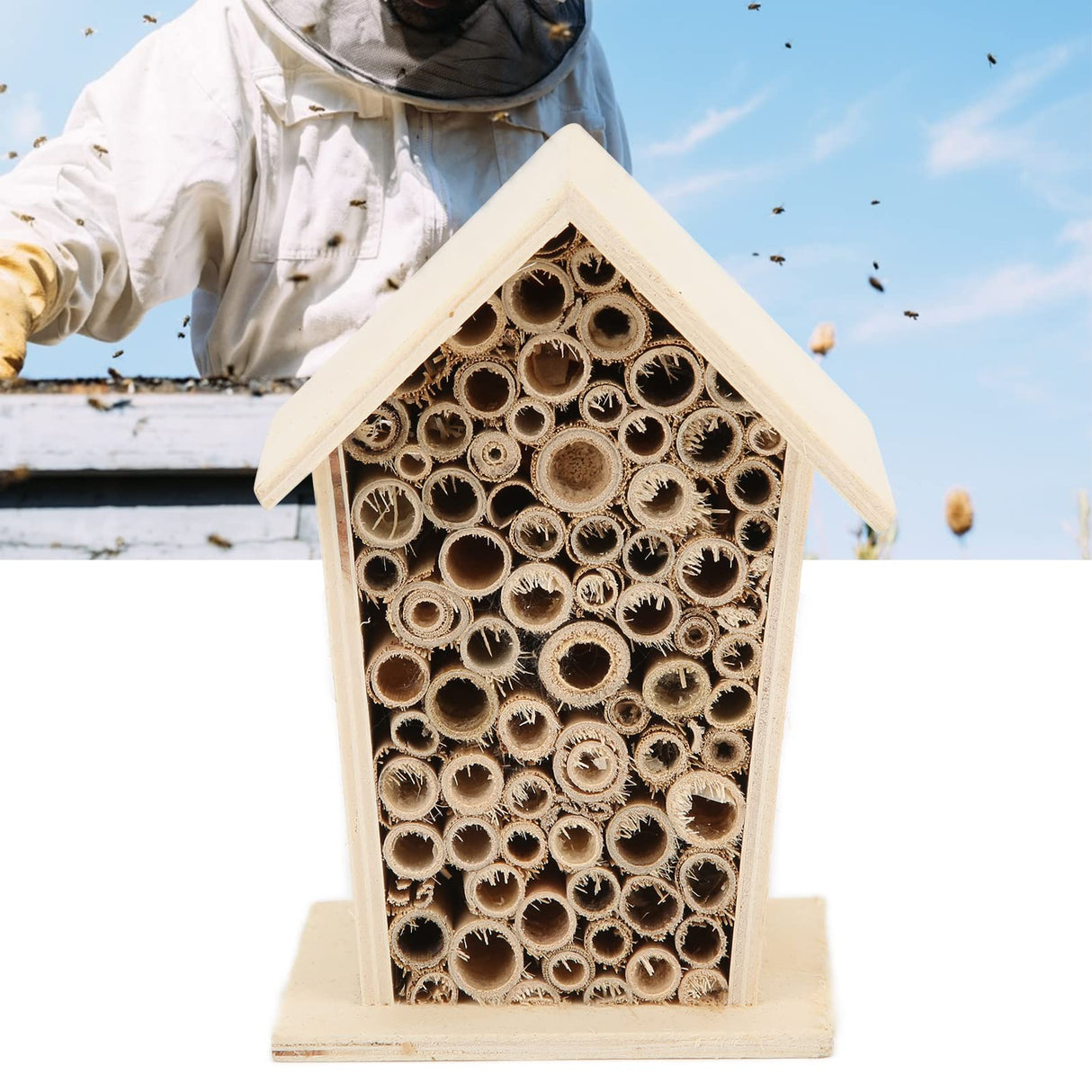 Kuuleyn Wooden Bee House,Hanging Wooden Bee Hotel,Safe Durable Environmental Friendly Natural Wooden Bee House for Ladybugs lacewings Butterfly Garden Kuuleyn