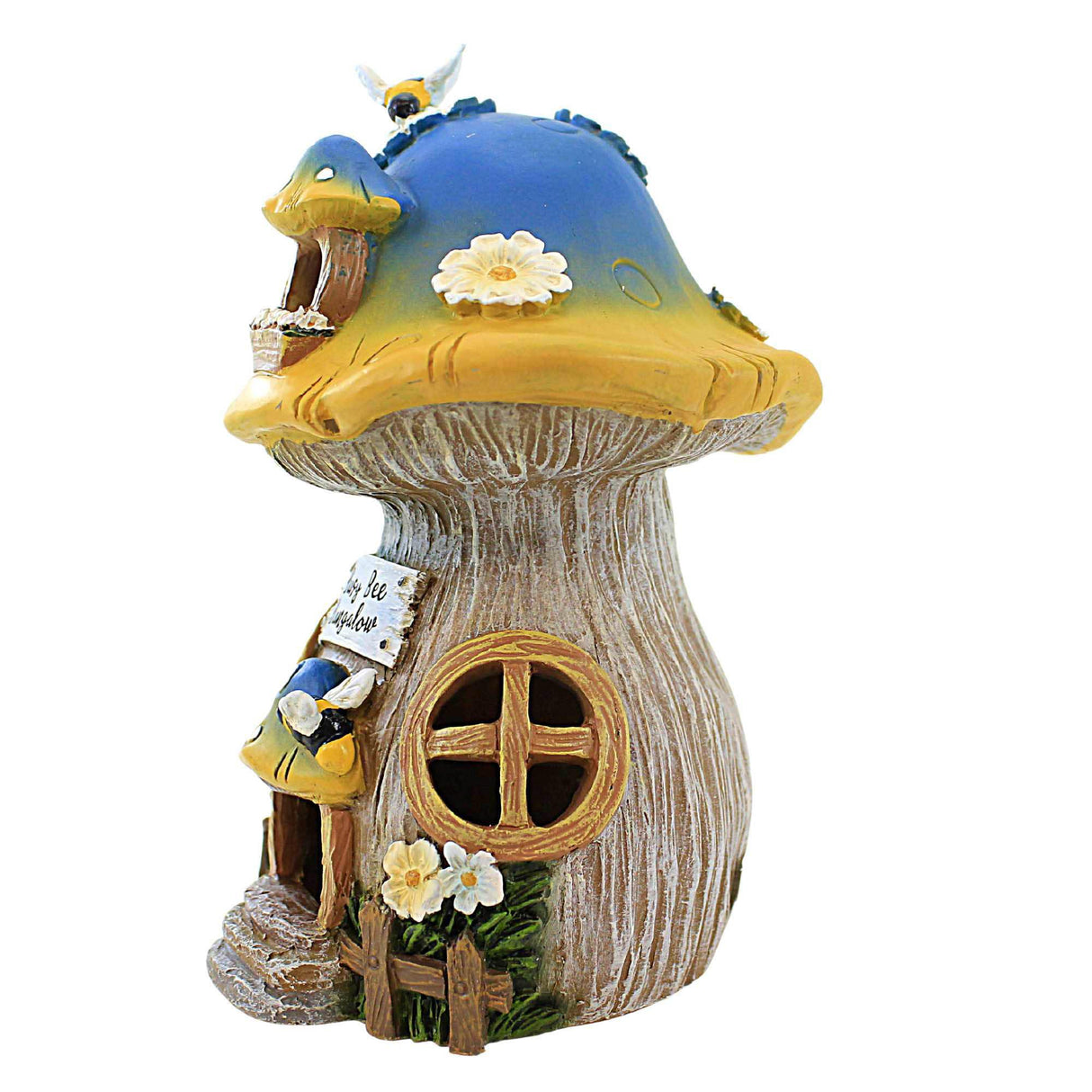 Roman Busy Bee Bungalow Mushroom House Statue, 8.75-inch Height, Resin, Home, Garden, Outdoor Roman