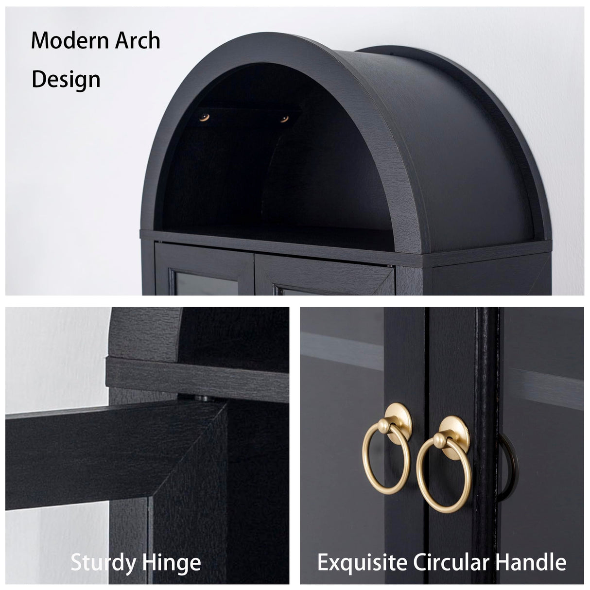 TDLEAYYD Arched Wall Cabinet with Glass Door, Arch Display Wall Mounted Cabinet, Farmhouse Wall Cabinet with Shelves for Living Room, Bathroom, Kitchen (Black) TDLEAYYD
