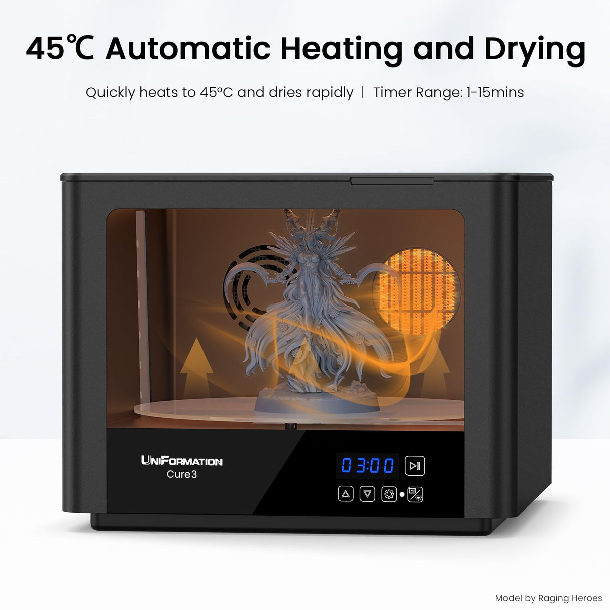 UNIFORMATION Cure3 Curing Machine 10.3-inche 405nm UV Resin Curing Station D282 x H162 mm with 360° Turntable Curing Box for GK3 Pro GK3 and Other Resin 3D Printers Uniformation