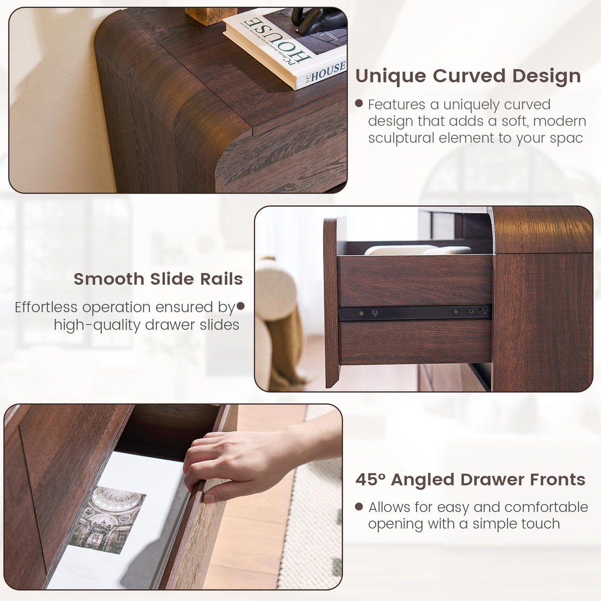 Standifurno Modern 8 Drawer Dresser, 47- Inch Wood Chest of Drawers with Large Storage, Walnut Dresser Closet for Bedroom, Living Room, Nursery. Standifurno