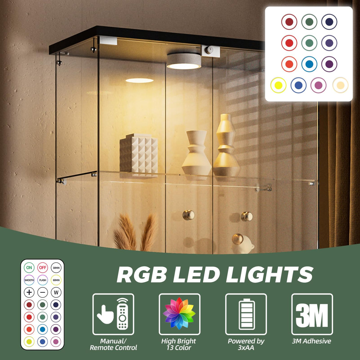 HAMBING Glass Display Cabinet with LED Lights and Lock, 4-Shelf Tempered Glass Curio Cabinet with 2 Doors, Collectible Display Showcase for Living Room, Bedroom – Black HAMBING