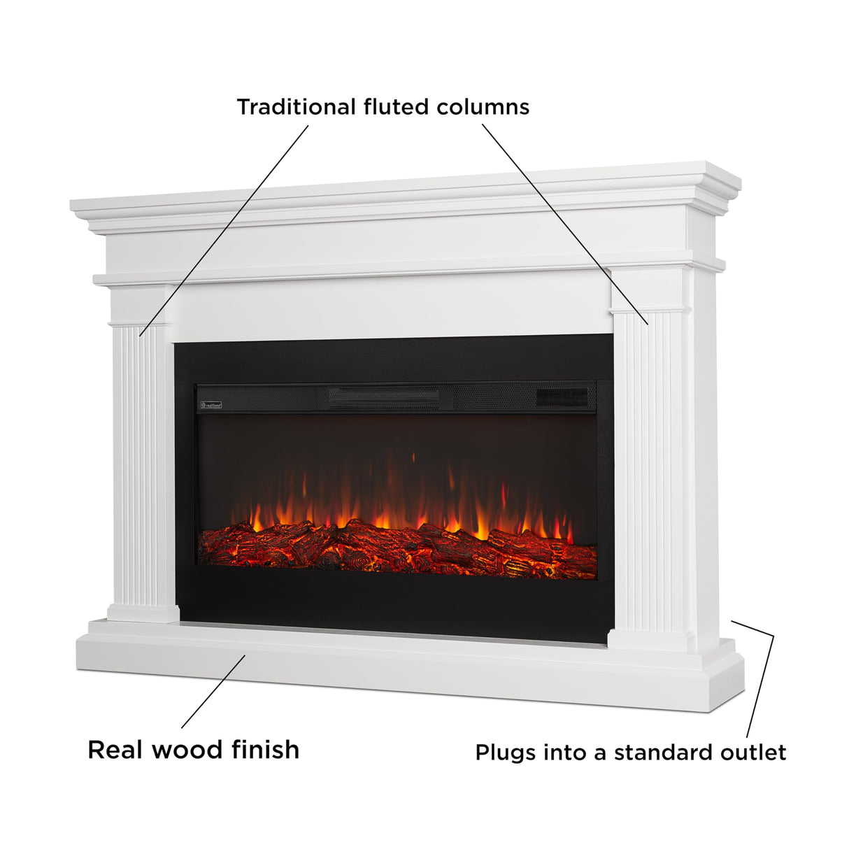 Real Flame Beau 59" Landscape Electric Fireplace with Mantel for Living Room or Bedroom, Replaceable Fireplace Insert Heater, Realistic Log and Flame Effect, Remote Control, Timer Real Flame