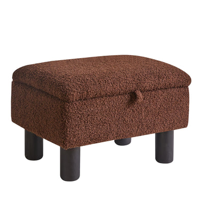 Aibiju Small Foot Stool Ottoman with Storage, Teddy Velvet Foot Rest with Wood Legs and Safety Hinge Flip Top, Bedside Step Stool Rectangle 16x12x9.5inch for Living Room Bedroom Teddy Brown YD-JD136B