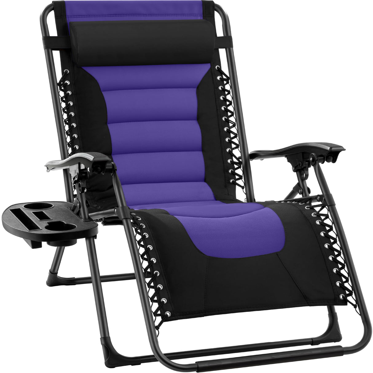 Best Choice Products Oversized Padded Zero Gravity Chair, Folding Outdoor Patio Recliner, XL Anti Gravity Lounger for Backyard w/Headrest, Cup Holder, Side Tray, Polyester Mesh - Black/Purple Best Choice Products