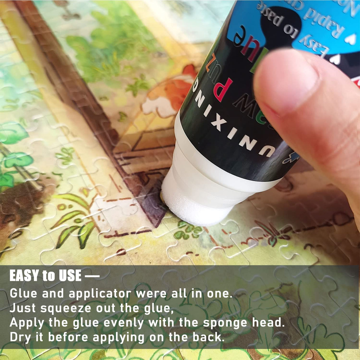 Jigsaw Puzzle Glue Clear With Sponge Head, Replace Puzzle Saver for 3000/3500/5000 Pieces, Suitable for Paper and Wood, Water-Soluble Craft Glue (2 Bottle X 120ML) Unixing