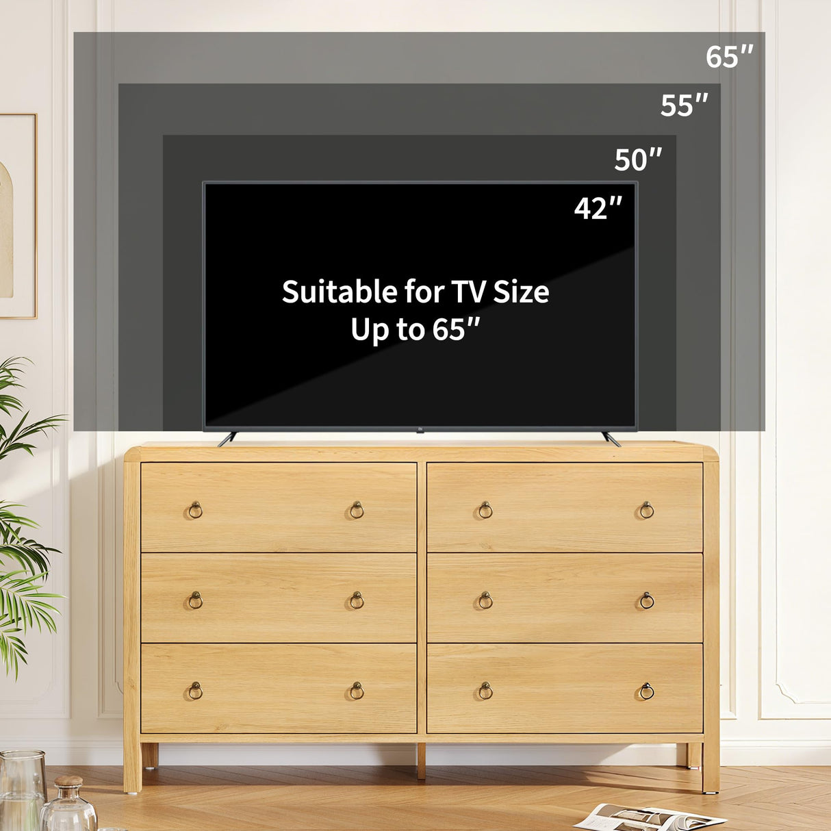 IDEALHOUSE 6 Drawer Dresser, Storage Organizer with Sturdy Metal Handle, TV Stand for 55 inch TV, Chest of Drawers for Living Room, Hallway, Closet IDEALHOUSE