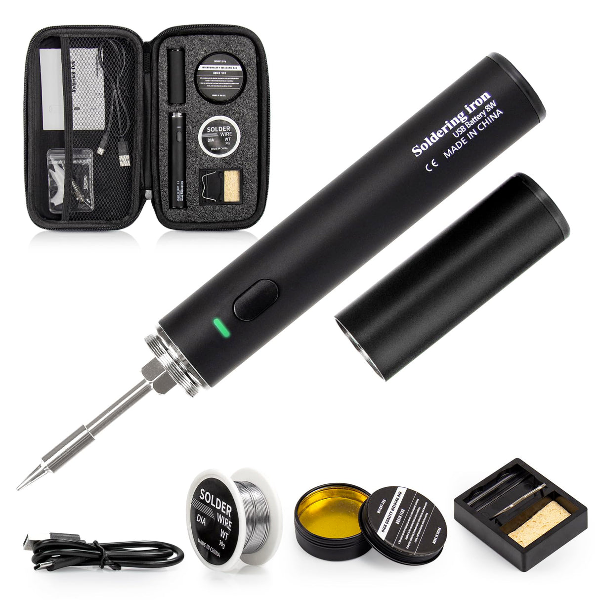 Cordless Soldering Iron Kit, 1200mAh USB Rechargeable Soldering Iron, 3 Temperature Adjustable Wireless Soldering Iron for Small Soldering Projects, Home Appliance Repair, DIY ELMCONFIG