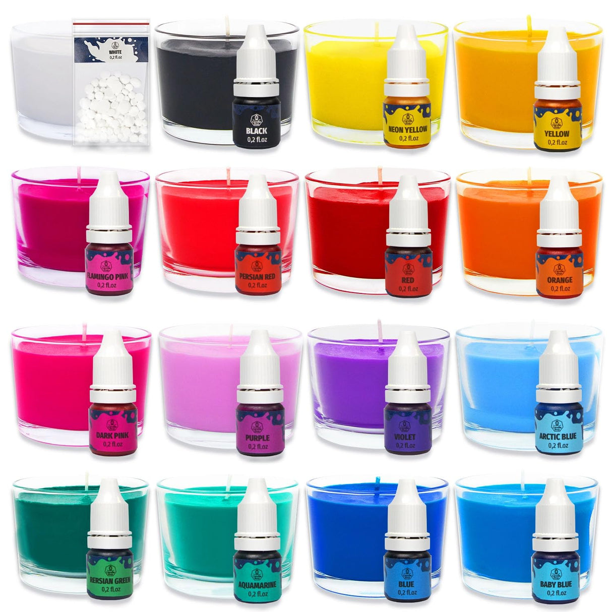 Liquid Candle Wax Dye for Soy Candle Making - 16 Popular Candle Dye Coloring Chips - Premium Liquid Candle Wax Coloring - Highly Concentrated Candle Colors Candle Shop