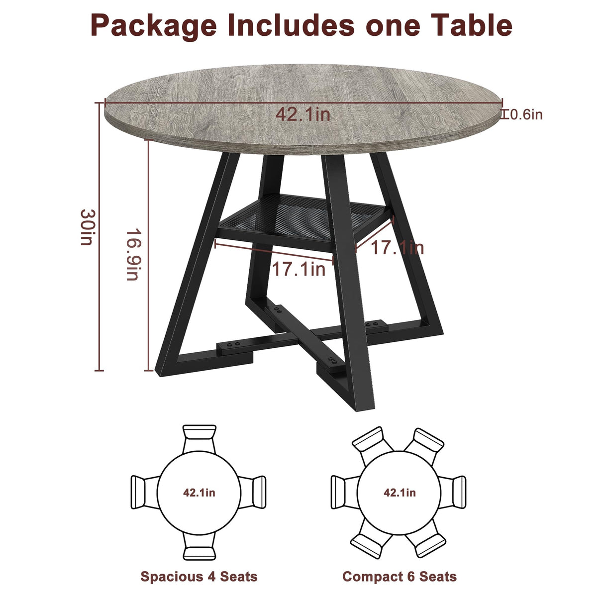 Jocoevol Round Dining Table for 4,Kitchen Dining Room Circle Dinner Pedestal Table,Space Saving Wood Kitchen & Dining Room Furniture, 42In,Grey Jocoevol