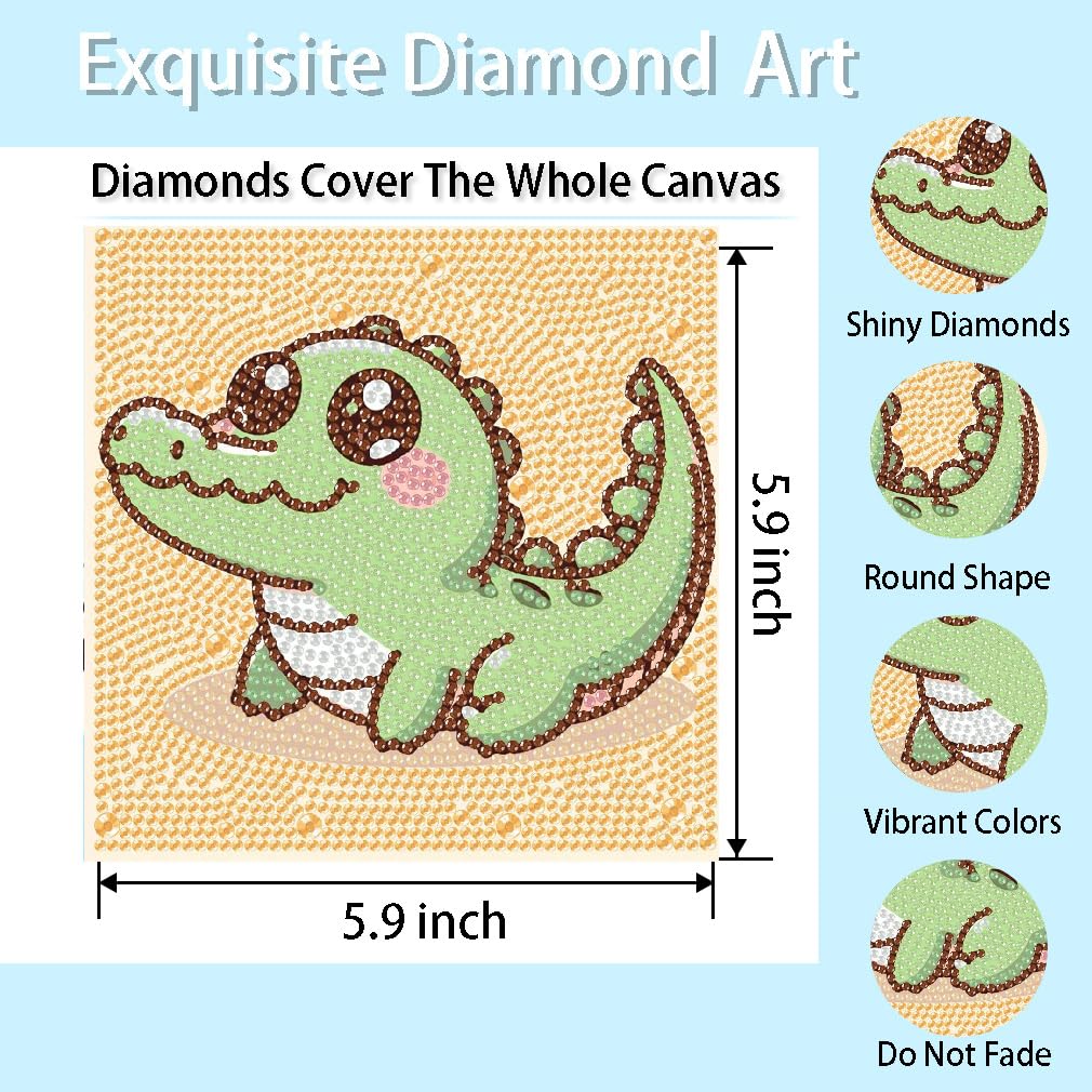 Canrichshop 4 Pack Cartoon 5D Diamond Painting for Kids,Cute Marine Animals DIY Painting Art Kit for Kids Ages 4-8-12 Mosaic Kits,Diamond Art Kid Present,Gem Paintings Full Drill 6x6 Inch Canrichshop