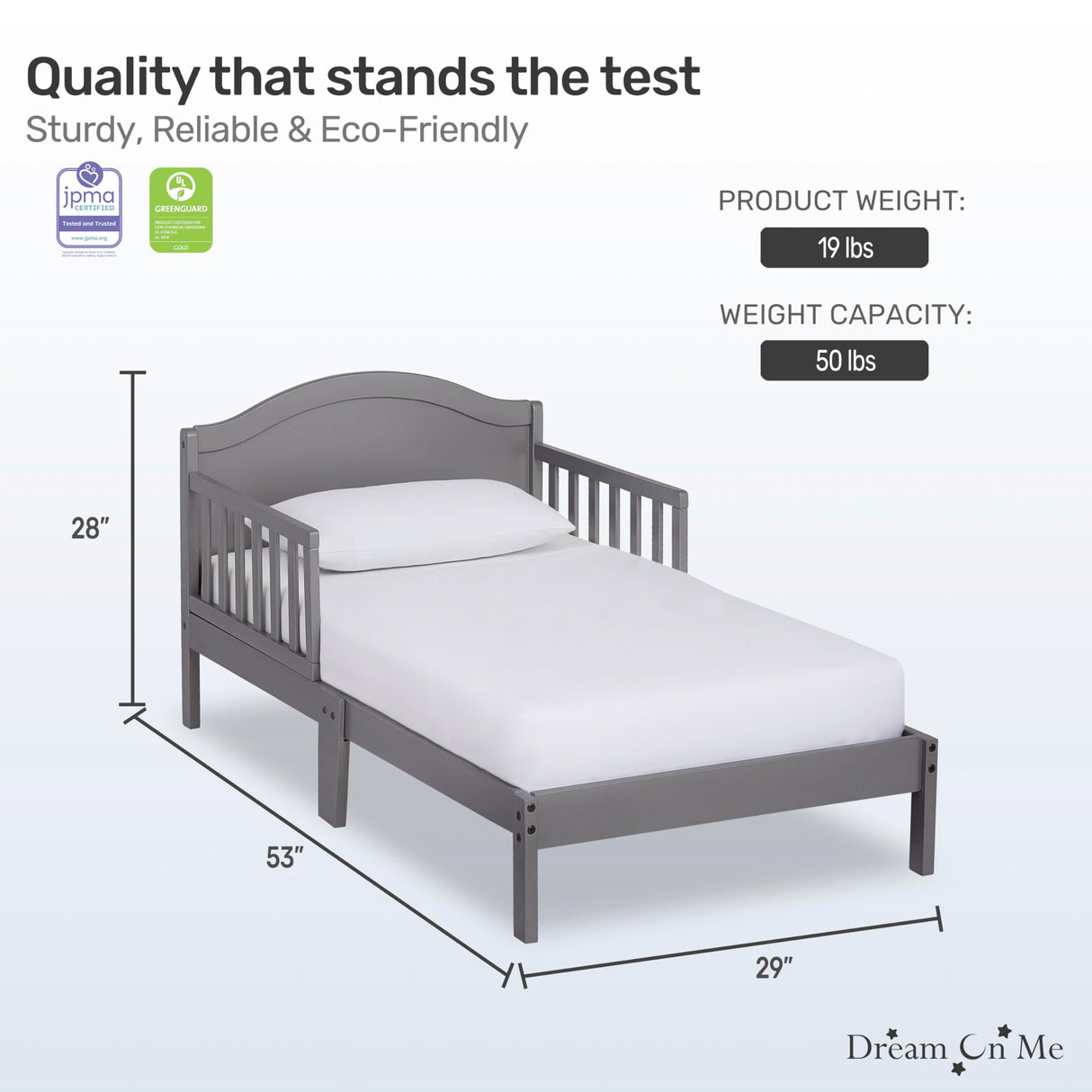 Dream On Me Sydney Toddler Bed in Steel Grey, Greenguard Gold Certified Dream On Me