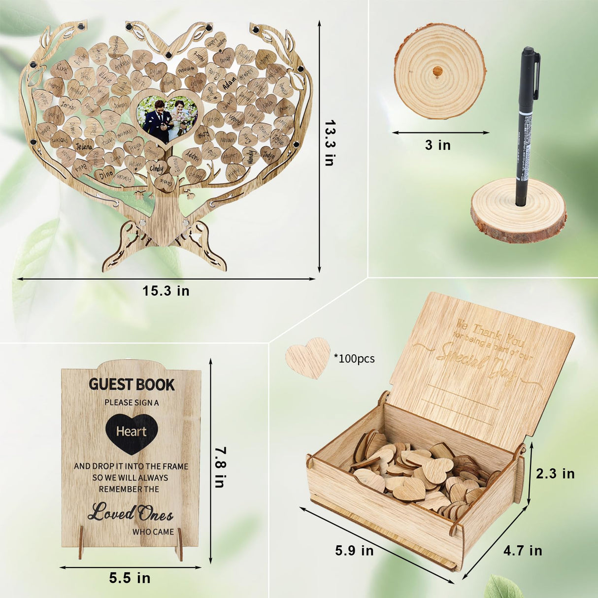 DeziWood Rustic Wedding Guest Book, Wedding Guest Book Alternative with Wooden Drop Box, Heart Wedding Decor for Party, Personalized Wedding DeziWood