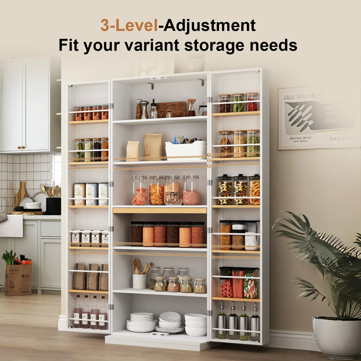 Rumiiro 72" Farmhouse Kitchen Pantry Cabinet with Adjustable & Pull Out Shelves,Wood Cupboard Storage Cabine Freestanding Pantry Cabinet with 12 Door Shelves for Dinning Room,Kitchen,Bathroom Rumiiro