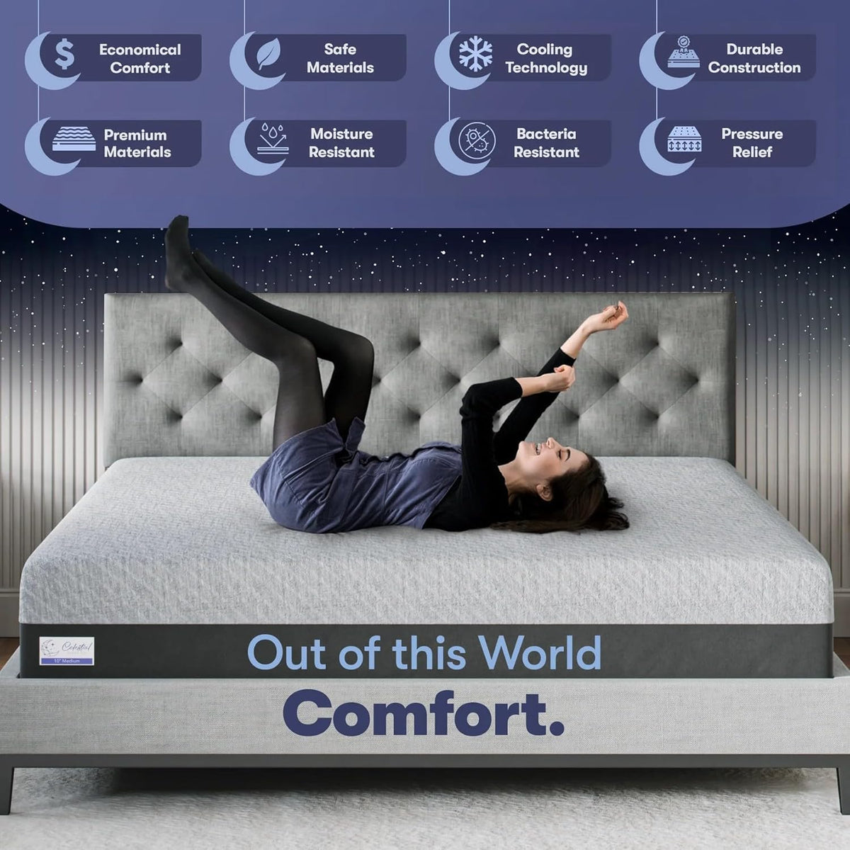 Celestial Sleep Gel Memory Foam Mattress in a Box, Made in The USA, CertiPUR-US Bed, 8 inch Firm - King Celestial Sleep
