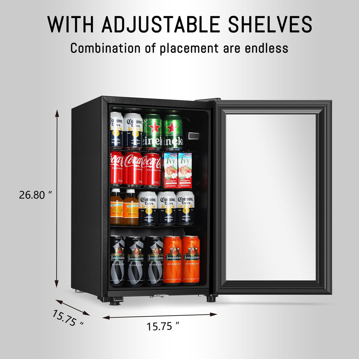 HAILANG Beverage Refrigerator With 80 Can,Freestanding Beverage Cooler For Office, Bar,Home|Double Glass Door&Adjustable Shelving… HAILANG