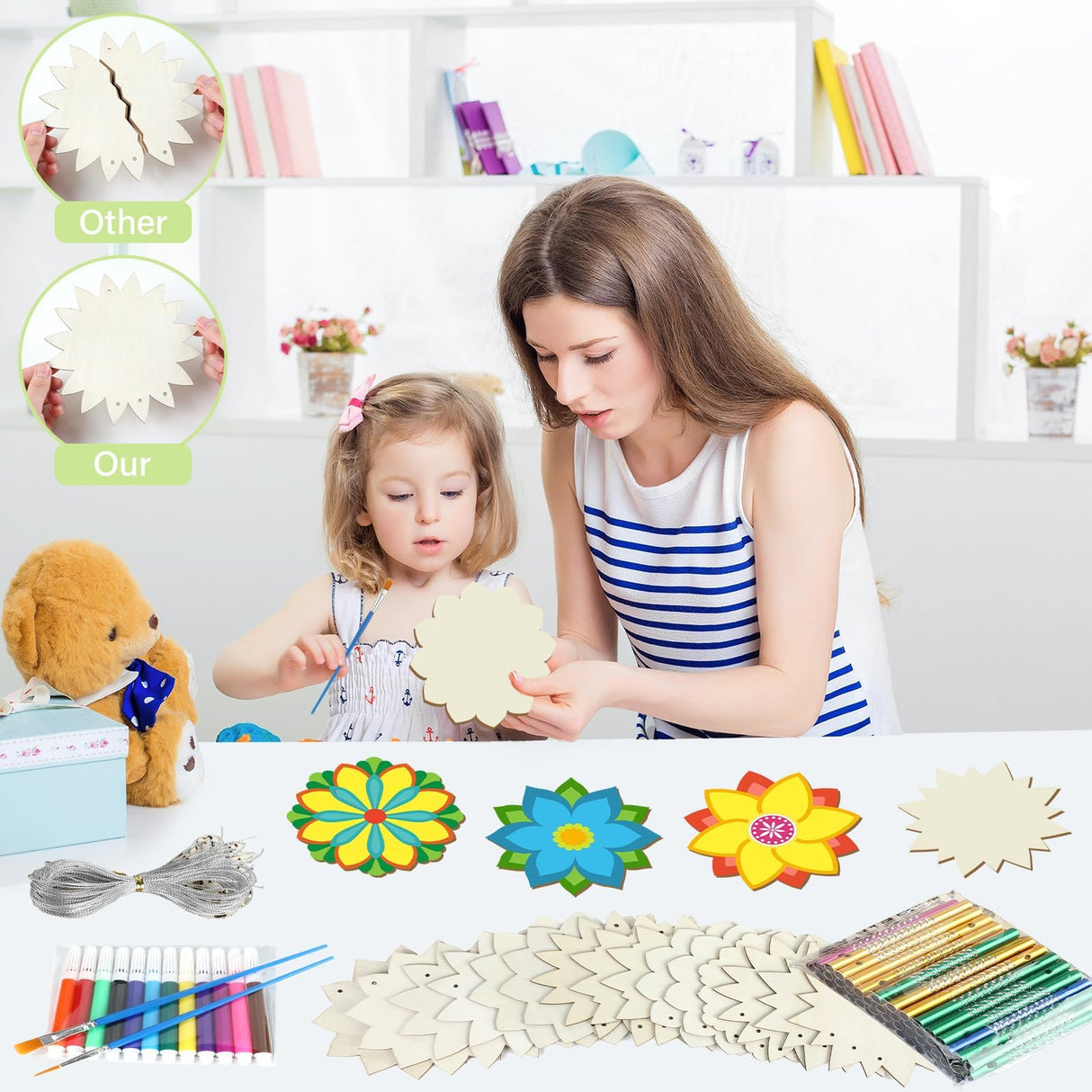 gisgfim 16 Pack Lotus Flower Wind Chime Crafts Kits for Kids Make Your Own Mandala Wind Chime Wooden DIY Arts and Crafts Decoration for Xmas Party School Classroom Decorations Supplies Birthday Favors gisgfim