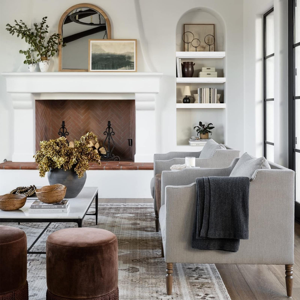 QEEIG Bathroom Floating Shelves for Wall - 15.7" Wall Mounted Shelf Over Toilet Farmhouse Home Decor Display Bookshelf Small 15.7 x 6.7 inch Set of 2, White (008-40W) QEEIG