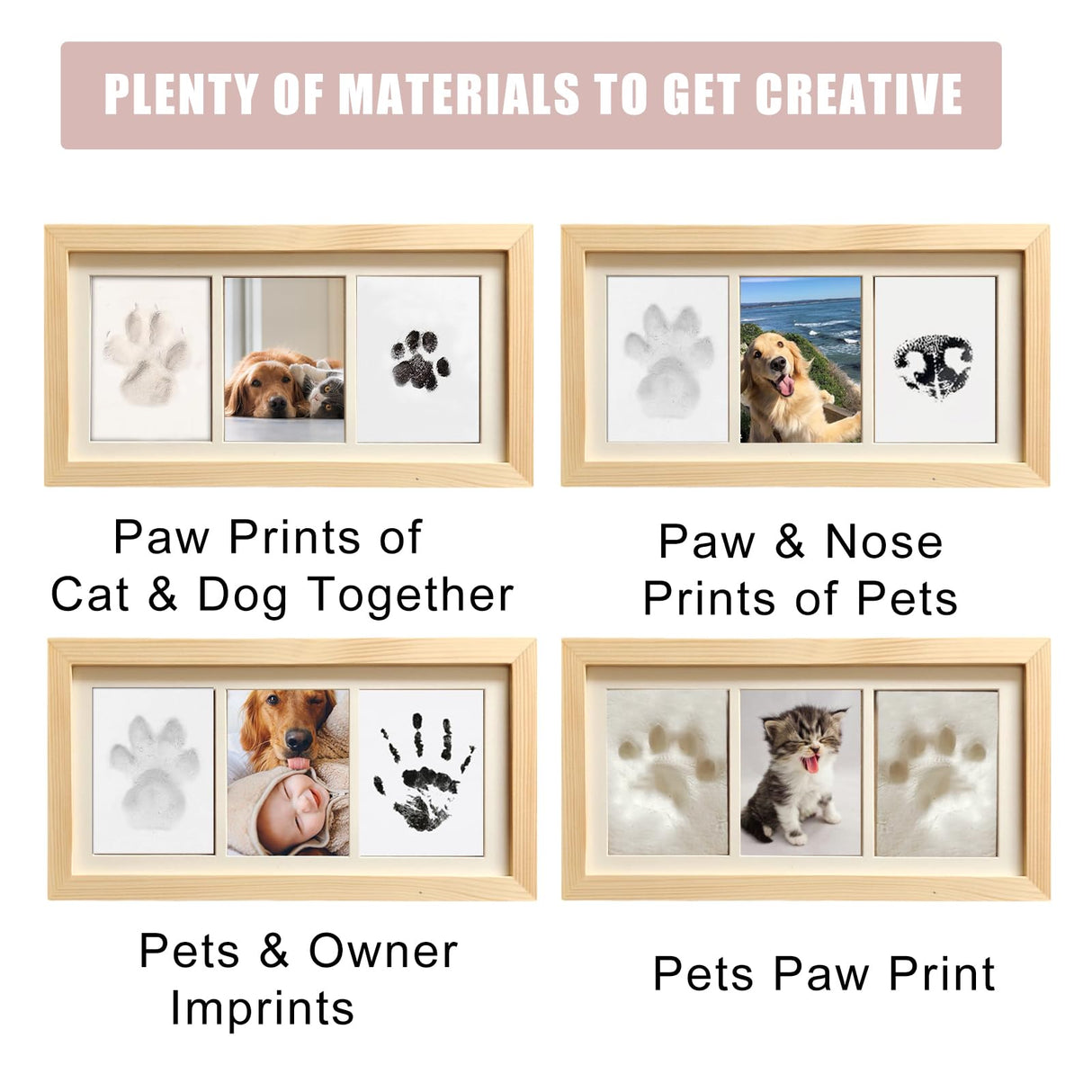 ZAPVLVT Paw Print Impression Kit for Dogs and Cats, 2 Clay, Large Ink Pad, Wooden Picture Frame, Pet Memorial Keepsake, Gift for Pet Owners & Lovers ZAPVLVT