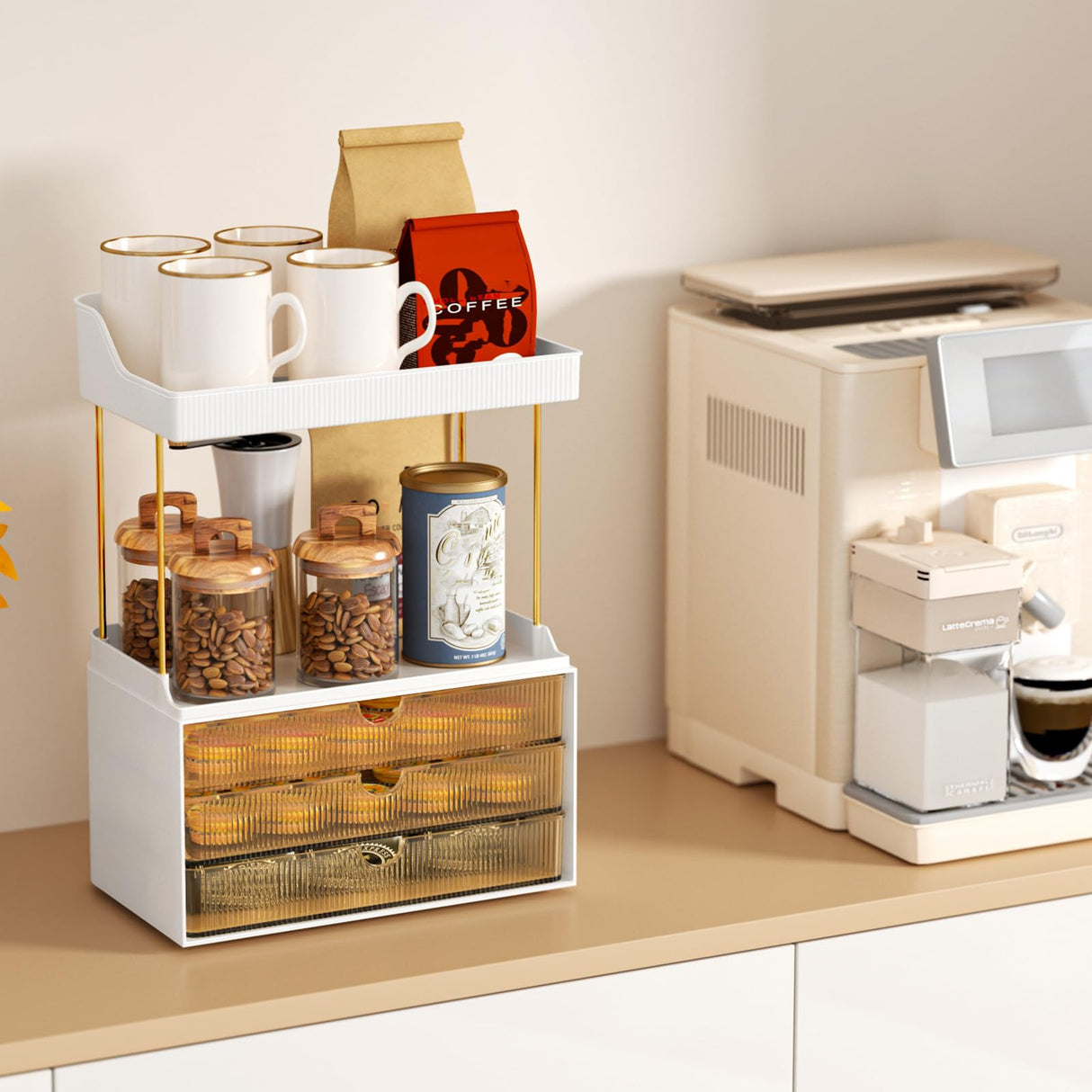 3 Drawers Makeup Organizer - 5 Tier Bathroom Organizers and Storage, Versatile Perfume Organizer, Vanity Organizer, Ideal for Cosmetic, Large Skincare, Face Mask, Office Supplies, Amber StorBin