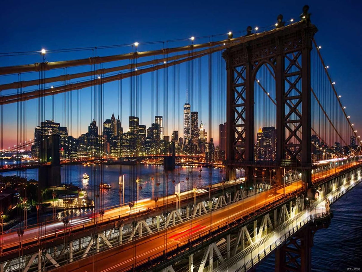 Brooklyn Bridge DIY 5D Diamond Painting by Number Kit, New York City Beautiful Sunset Crystal Rhinestone Paintings Cross Stitch Home Wall Decor, 12x16 Inch JXAVAXDE