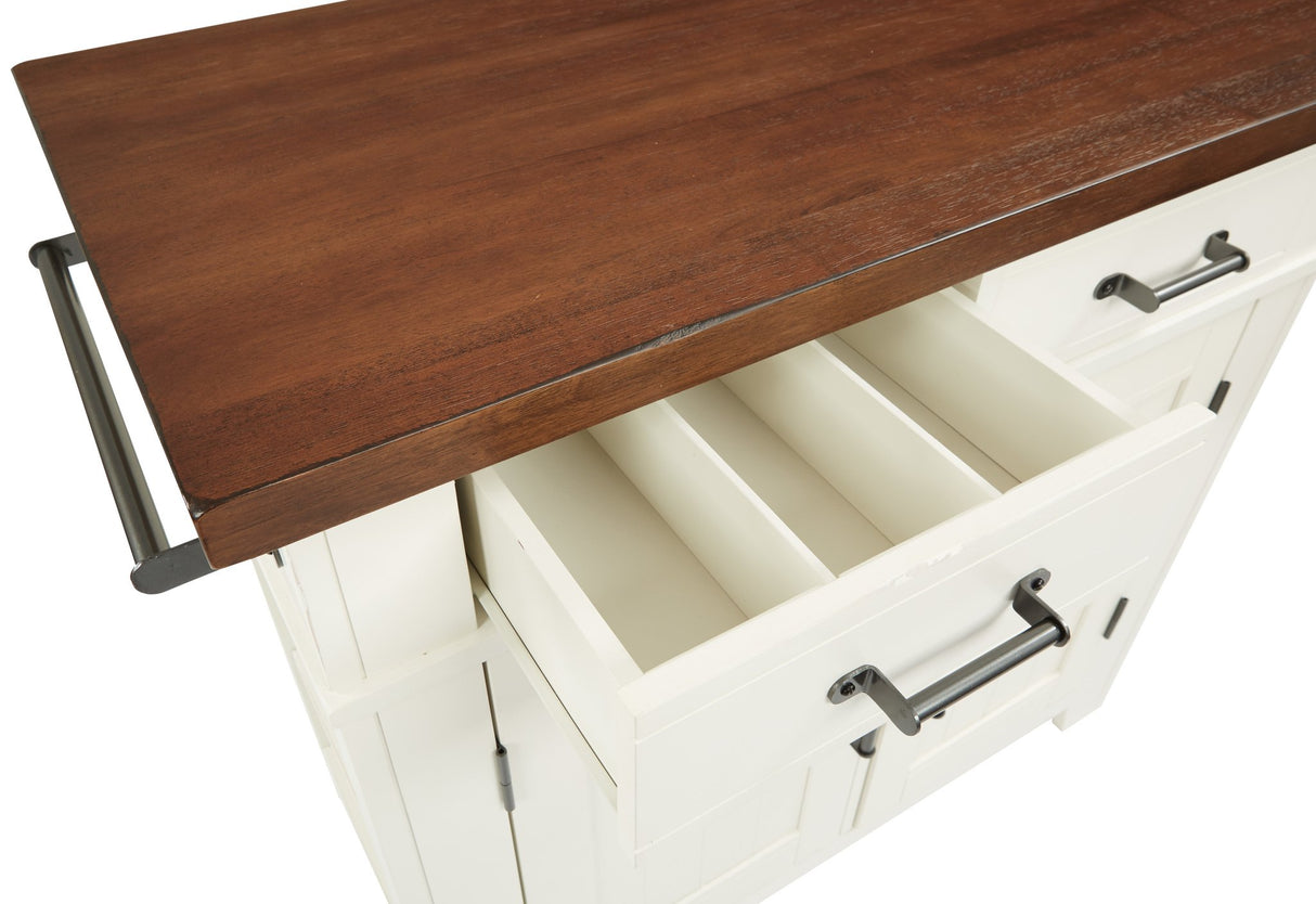 INSPIRED by Bassett OSP Home Furnishings Urban Farmhouse Kitchen Island with Vintage Oak Solid Hardwood Top, Distressed White Finish OSP Home Furnishings