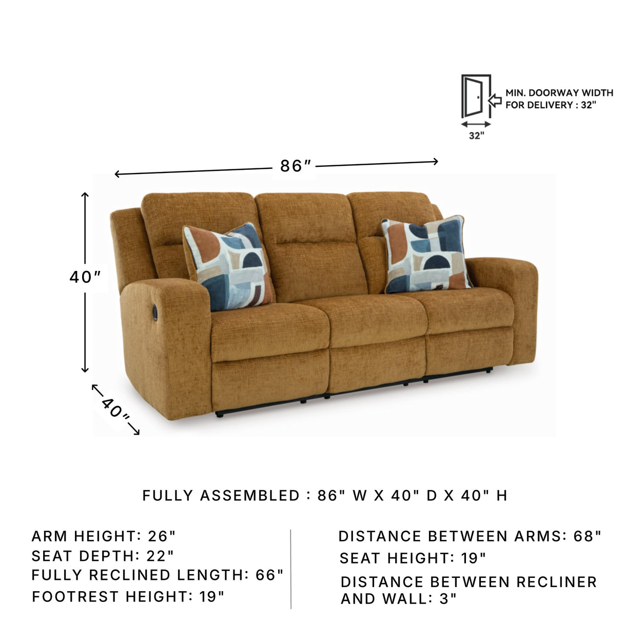 Signature Design by Ashley Kanlow Contemporary Manual Reclining Sofa with 2 Accent Pillows, Light Brown Signature Design by Ashley