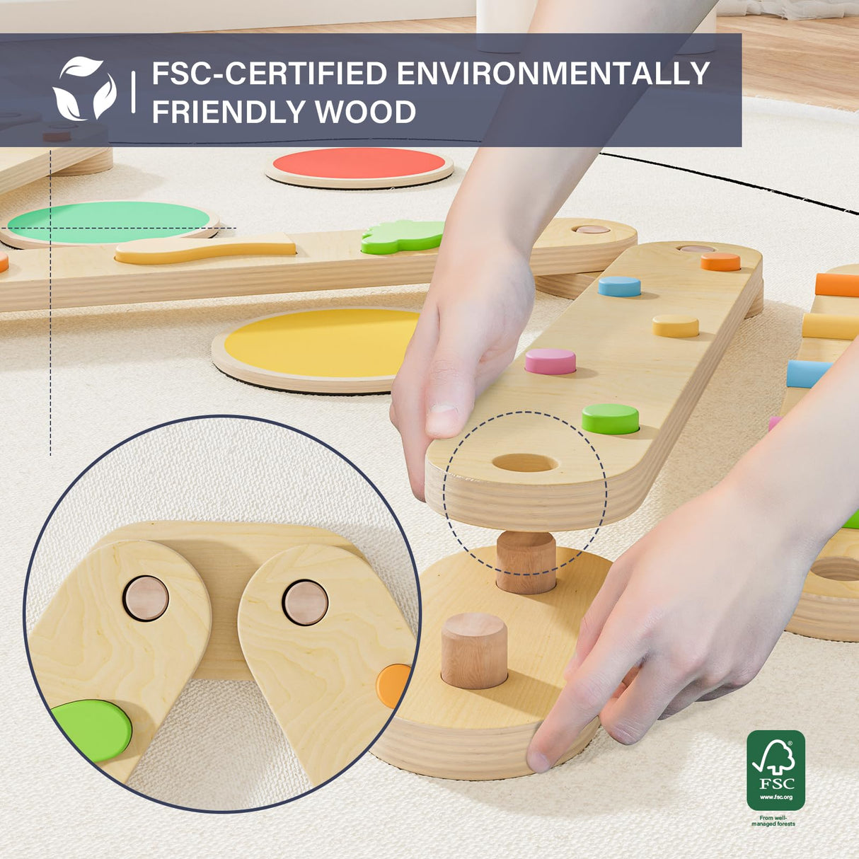 BlueWood 6pcs Balance Beam, Toddler Wood Balance Toy, Montessori Stepping Stones for Girls Boys, Build Coordination and Gross Motor Skills for Kids BlueWood