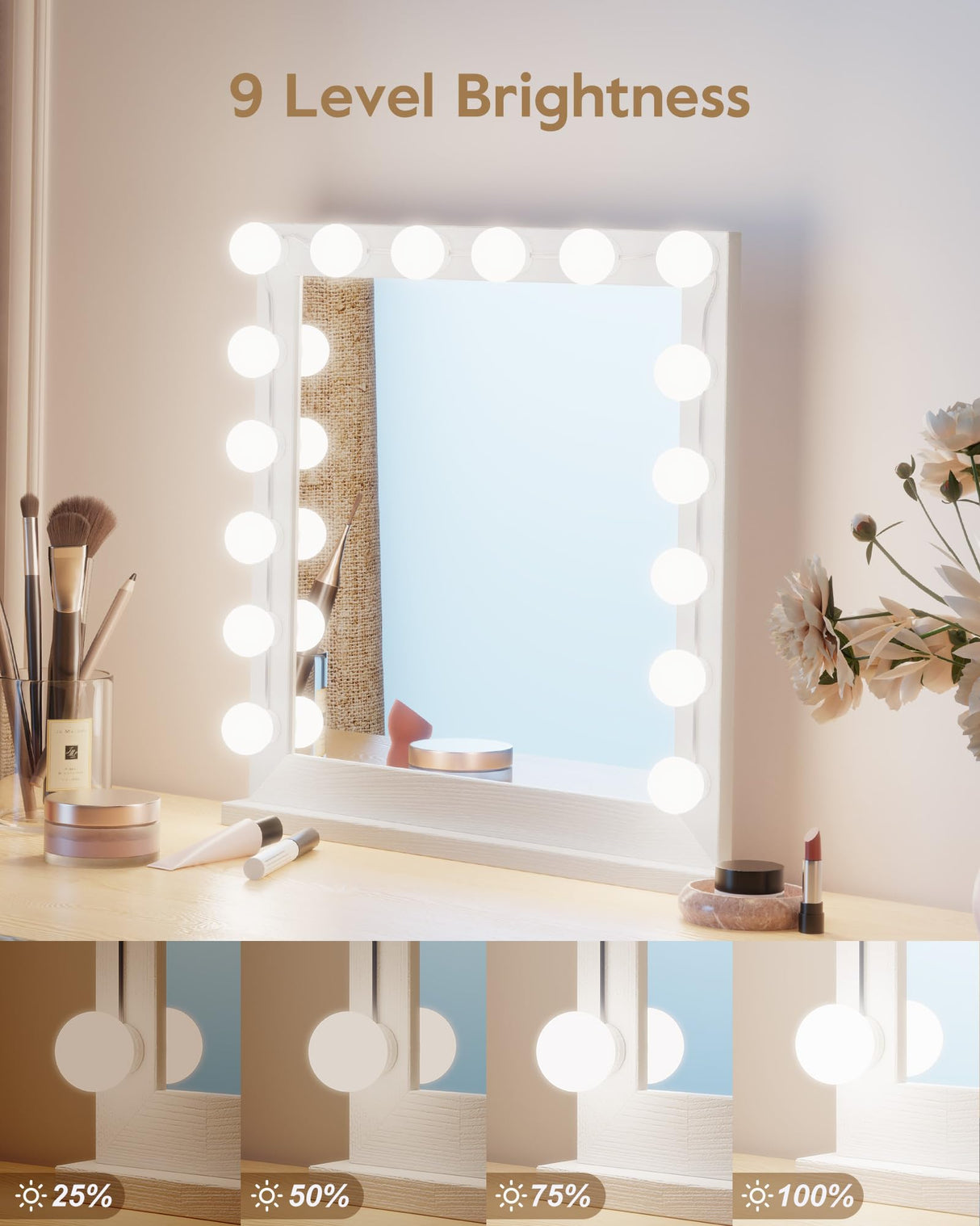 Brightown 14 Bulb Dimmable Hollywood Makeup Mirror Lights, 22Ft Adjustable Vanity Lighting Fixtures for Full Length Mirror (Mirror Not Included) Brightown