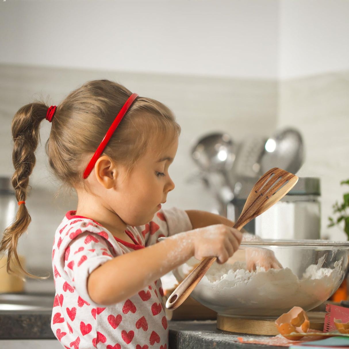 KARRYOUNG Acacia Wood Spoons for Cooking Set of 6, Wooden Cooking Utensil Set, Wooden Spatula, Slotted & Pasta Spoon, Solid Wood Cooking Spoons KARRYOUNG